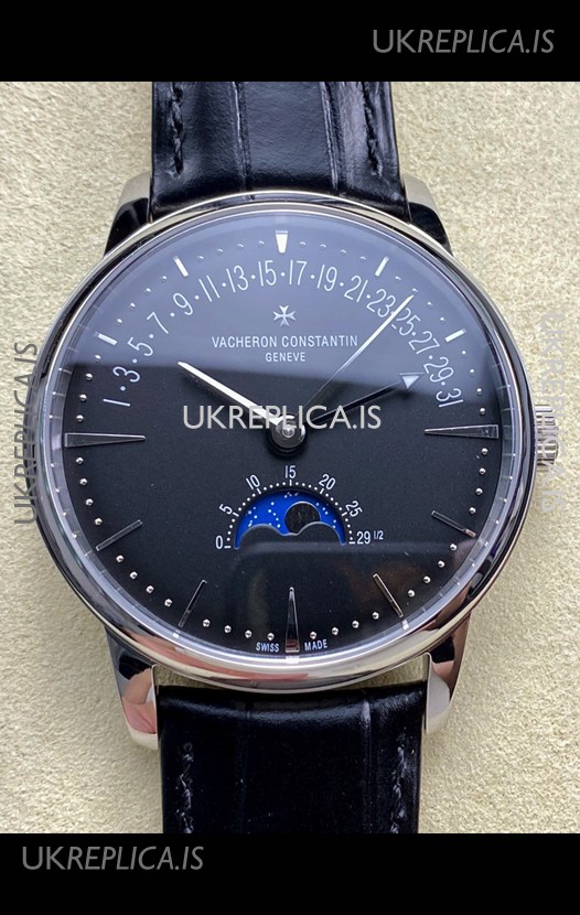 Vacheron Constantin Patrimony Moonphase Stainless Steel Black Dial Swiss Replica Watch 