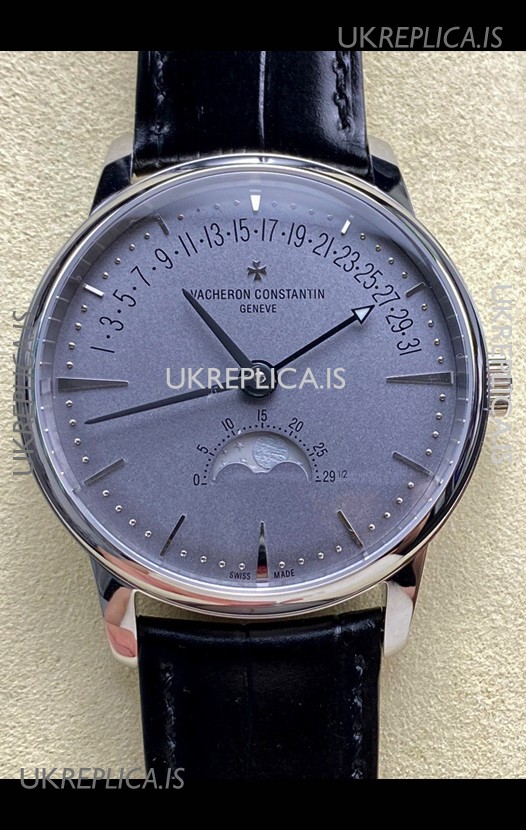 Vacheron Constantin Patrimony Moonphase Stainless Steel Grey Dial Swiss Replica Watch 
