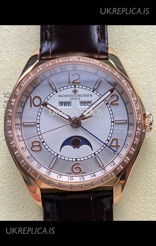 Vacheron Constantin Fiftysix Moonphase Steel Dial Rose Gold Swiss Replica Watch 