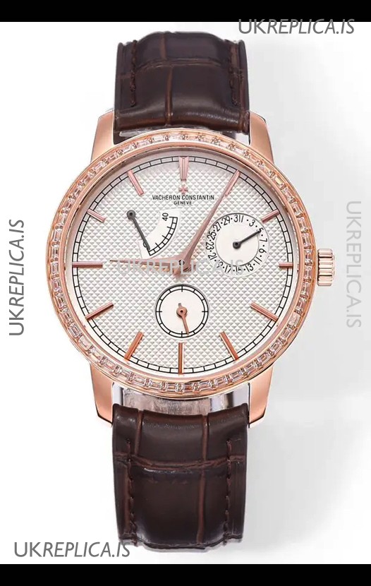 Vacheron Constantin Traditionnelle 83520 Rose Gold Diamonds Pale Yellow Dial Super Clone Watch 