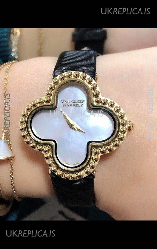 Van Cleef & Arpels Alhambra Yellow Gold Pearl Dial Watch 