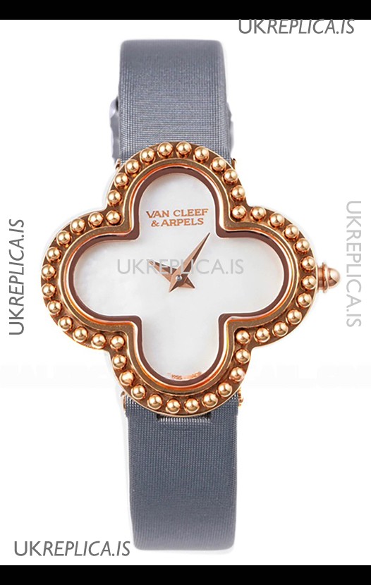 Van Cleef & Arpels Alhambra Rose Gold Grey Strap Watch 