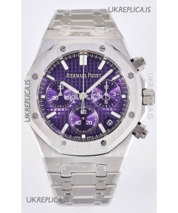 Royal Oak Chrono 26240 Purple Dial FREE SPRUNG MVMNT Steel Caing Super Clone Watch 