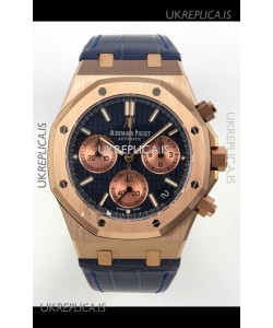 Royal Oak Chrono 26240 Rose Gold Blue Dial Leather Strap Super Clone Watch 