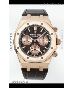 Royal Oak Chrono 26240 Rose Gold Brown Dial Leather Strap Super Clone Watch 