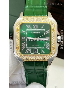Cartier Santos De Cartier Green Dial Diamonds Two Tone Swiss Replica Watch 
