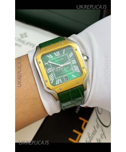 Cartier Santos De Cartier Green Dial Two Tone Swiss Replica Watch 