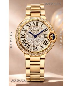 Ballon De Cartier Swiss Quartz 33MM Rose Gold Diamonds Super Clone Watch 