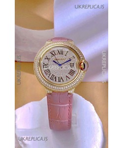 Ballon De Cartier Swiss Quartz 36MM Rose Gold Diamonds Super Clone Watch 