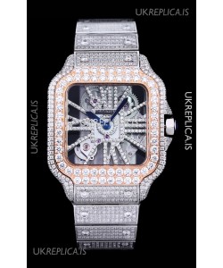 Cartier "Santos De Cartier" Skeleton moissanite Paved Super Clone Watch 