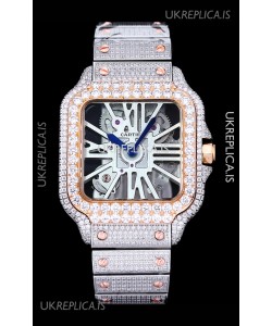 Cartier "Santos De Cartier" Skeleton moissanite Paved Super Clone Watch 