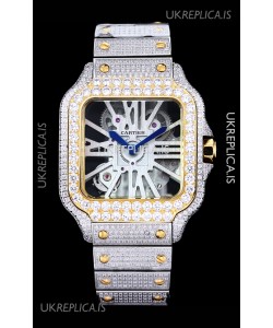 Cartier "Santos De Cartier" Skeleton moissanite Paved Super Clone Watch 