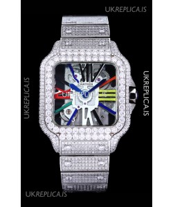 Cartier "Santos De Cartier" Skeleton moissanite Paved Super Clone Watch 