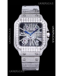 Cartier "Santos De Cartier" Skeleton moissanite Paved Super Clone Watch 