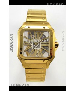 Cartier Santos Yellow Gold Skeleton Dial Super Clone Watch 