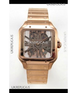 Cartier Santos Rose Gold Skeleton Dial Super Clone Watch 