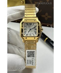 Cartier Santos Swiss Quartz 27MM Yellow Gold Super Clone Watch 