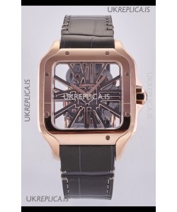 Santos De Cartier Super Clone Watch in Skeleton Dial Rose Gold Case