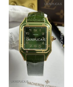 Santos Dumont 31MM Yellow Gold Green Dial Super Clone Watch 