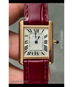 Cartier Tank Louis 22MM Swiss Quartz Gold Casing Red Strap Watch 
