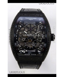 Franck Muller V45 Tourbillon Skeleton DLC Diamonds Super Clone Watch 