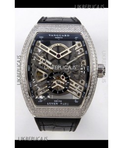 Franck Muller V45 Tourbillon Skeleton Steel Diamonds Super Clone Watch 