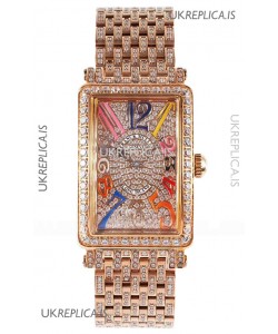 Franck Muller Long Island Color Dreams Rose Gold Diamonds Swiss Replica Watch 
