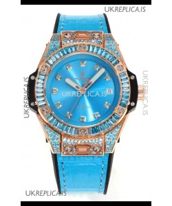 Hublot Big Bang One Click moissanite Rose Gold Super Clone Watch Blue Dial 