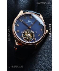 IWC Portuguese Tourbillon Rose Gold Blue Dial Super Clone Watch 