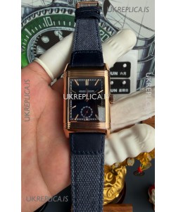 Jaeger-LeCoultre Reverso Tribute Duoface Rose Gold Blue & Steel Dial Super Clone Watch 