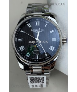 Longines Master Automatic Moonphase Black Dial Steel Case Super Clone Watch 