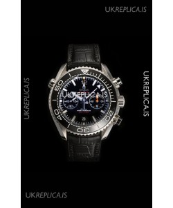 Omega Speedmaster Planet Ocean Black Dial Leather Strap Super Clone Watch 