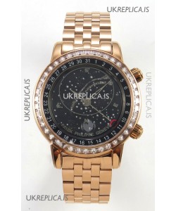 Patek Philippe Grand Complications 6102 Black Dial Rose Gold Strap Super Clone Watch 