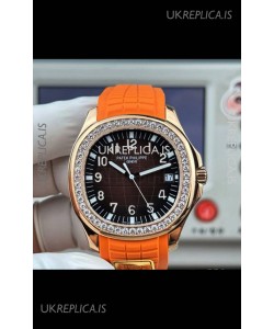 Patek Philippe Aquanaut 5167 Orange Strap Diamonds Bezel Super Clone Watch 