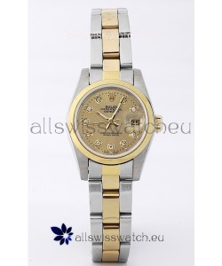 Rolex DateJust - Two Tone Ladies Swiss Replica Watch in Gold Dial