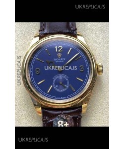 Rolex 1908 Perpetual in Yellow Gold Casing Blue Dial Swiss Replica Watch 