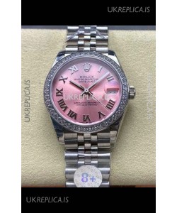 Rolex Super Clone Datejust 31MM Pink Roman Dial Steel Case Super Clone Watch 