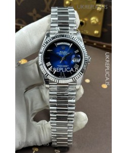 Rolex Day Date 228236 Stainless Steel Blue Ombre Roman Dial Super Clone Watch 