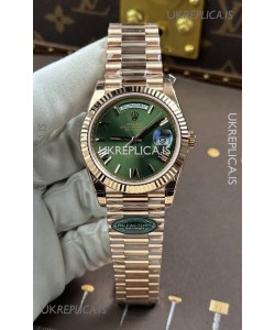 Rolex Day Date 228236 Rose Gold Green Roman Dial Super Clone Watch 