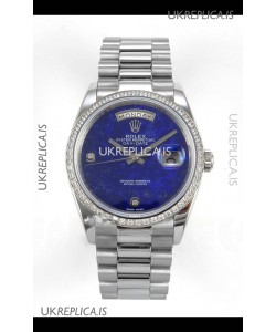 Rolex Day Date Blue Lapis Dial Diamonds Bezel 36MM Swiss Replica Watch 