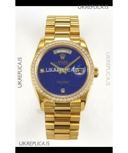 Rolex Day Date Yellow Gold Blue Lapis Dial Diamonds Bezel 36MM Swiss Replica