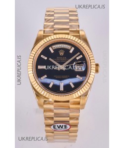 Rolex Day Date Yellow Gold Custom Black Dial 40MM Super Clone Watch 