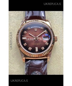Rolex Day Date 128235 Rose Gold Brown Ombre Dial Super Clone Watch 