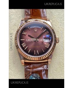 Rolex Day Date 128235 Rose Gold Brown Ombre Roman Dial Super Clone Watch 