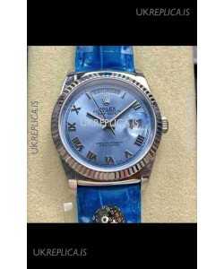 Rolex Day Date 128236 Stainless Steel ICE Blue Roman Dial Super Clone Watch 