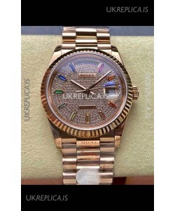 Rolex Day Date 128345RBR Rose Gold Diamonds Dial Super Clone Watch 