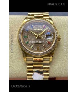 Rolex Day Date 128348RBR Yellow Gold Diamonds Dial Super Clone Watch 