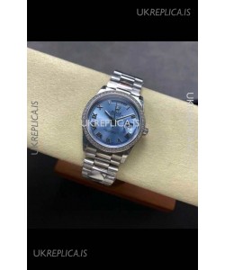Rolex Day Date 128396TBR Steel Casing ICE Blue Roman Dial Swiss Replica Watch 