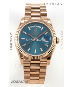 Rolex Day Date 128345 Rose Gold Green Crystal Dial Super Clone Watch 