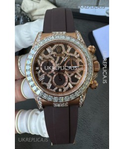 Rolex Daytona 126555TBR Giraffe Rose Gold Chestnut Brown Moissanites Dial Super Clone Watch